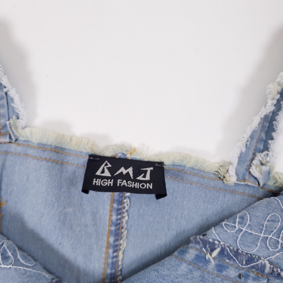 Vintage denim lace-up cropped camisole tank top denim embroidered embroidery - Picture 11 of 13